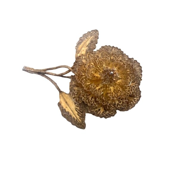 Vintage Austrian West Germany Gold Tone Filagree Flower Brooch Tone - Picture 3 of 9